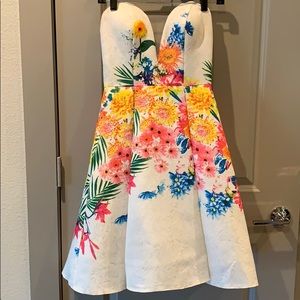 White Floral strapless cocktail dress